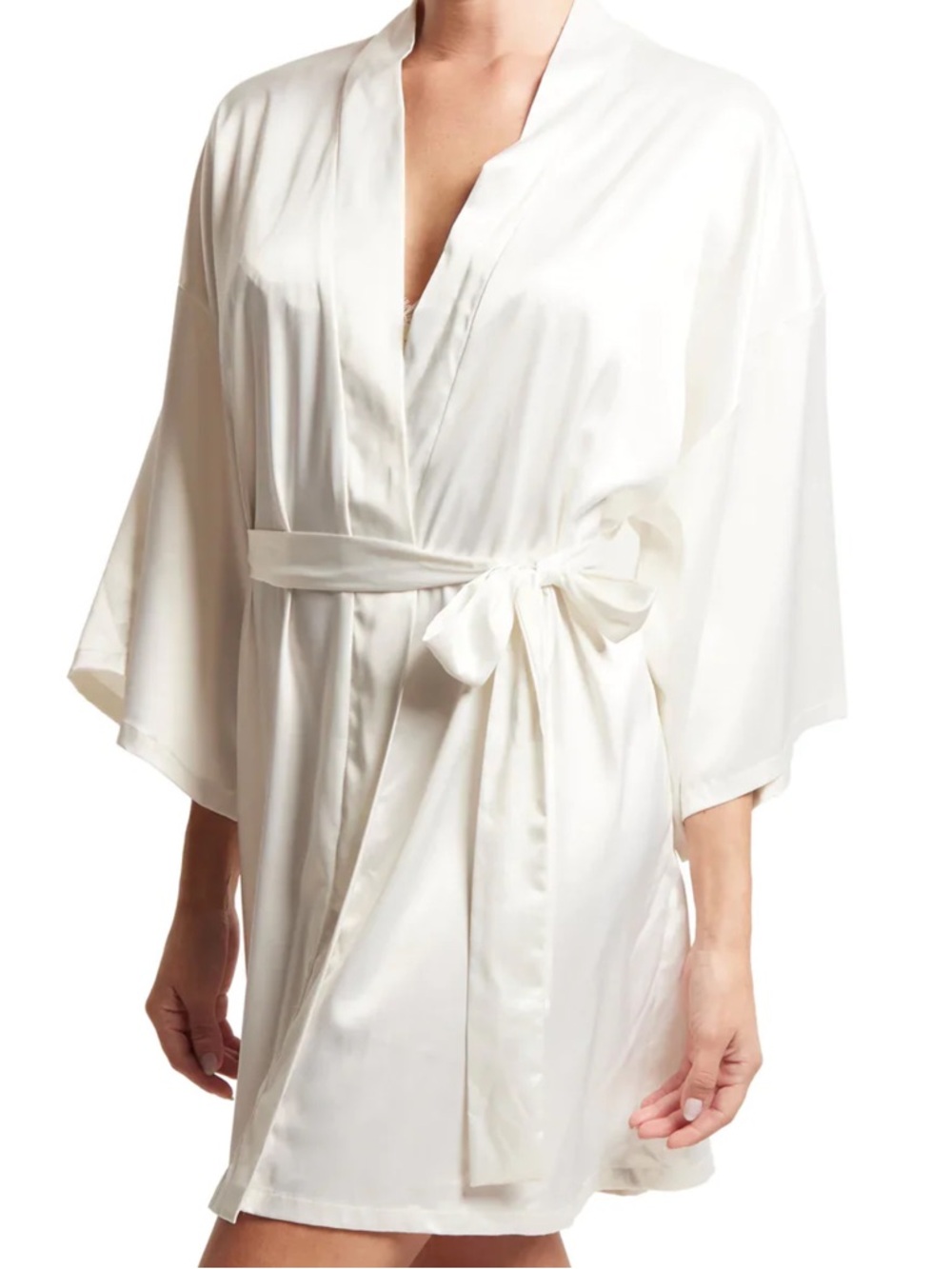 NEW Hanky Panky Happily Ever After Satin Wrap Robe in Ivory